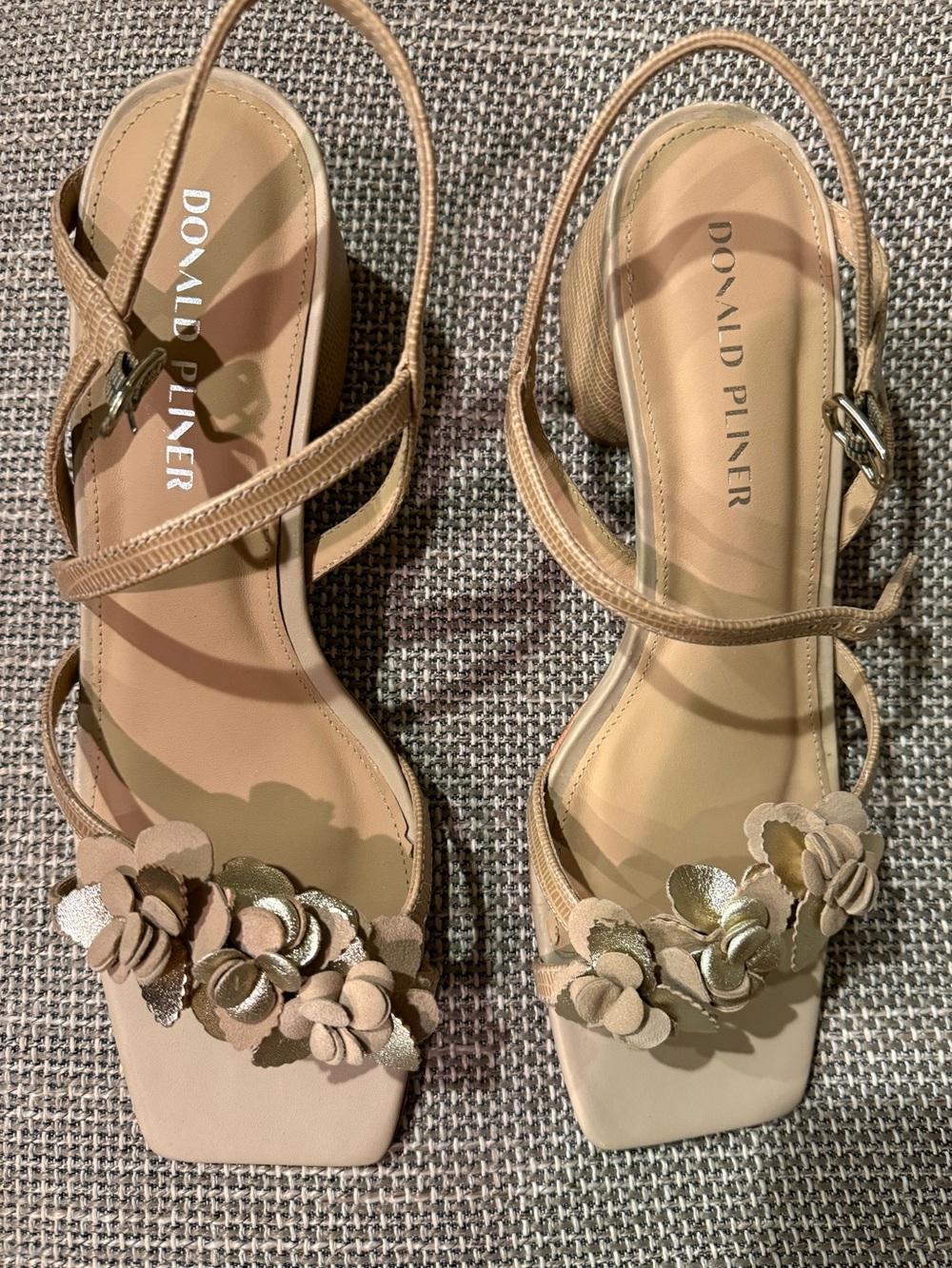 Donald J. Pliner Tan Floral Strap Sandals